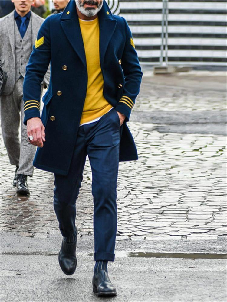 Men's Stand Collar Printed Trench Coat