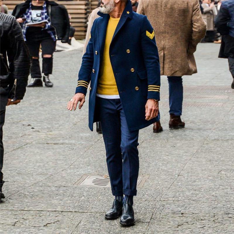 Men's Stand Collar Printed Trench Coat