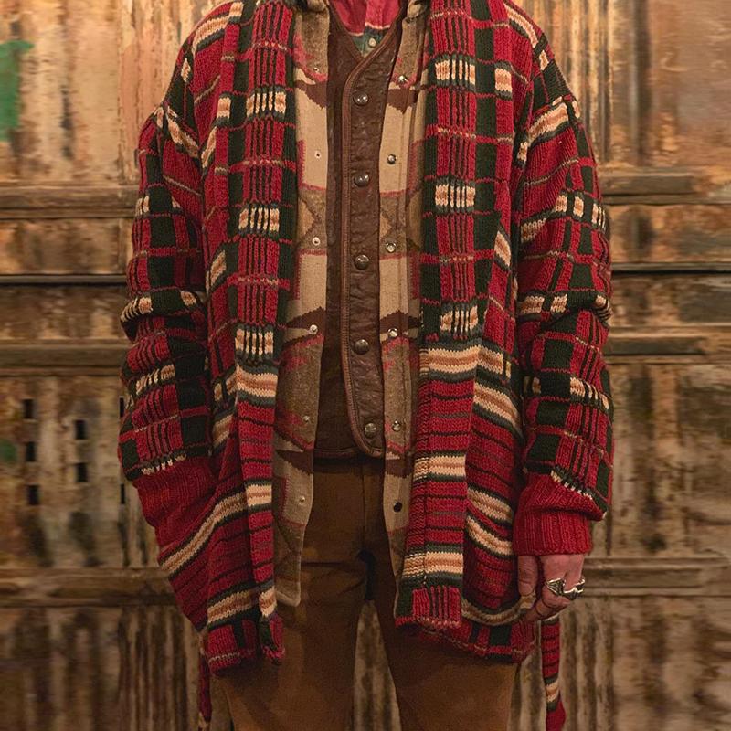 Fashion Contrast Color Loose Knit Jacket