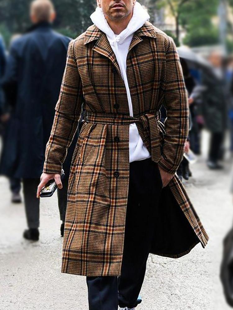 Classic Vintage Plaid Mid-Length Coat