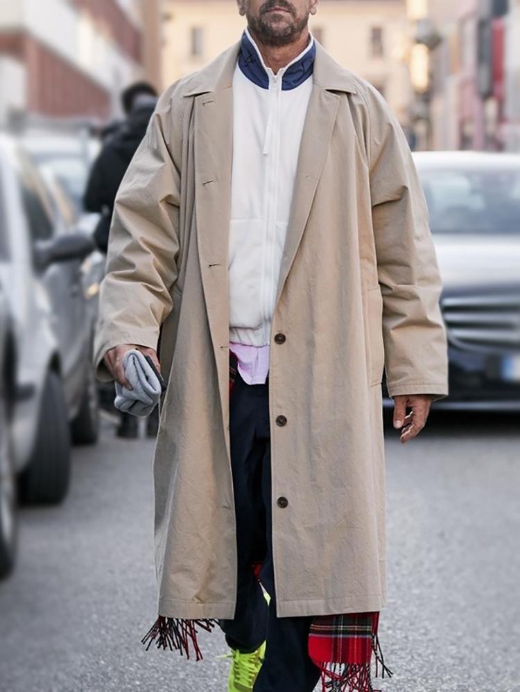 Casual Pure Color Lapel Single Breasted Trench Coat