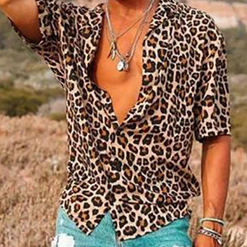 Sexy Leopard Short Sleeve Shirt