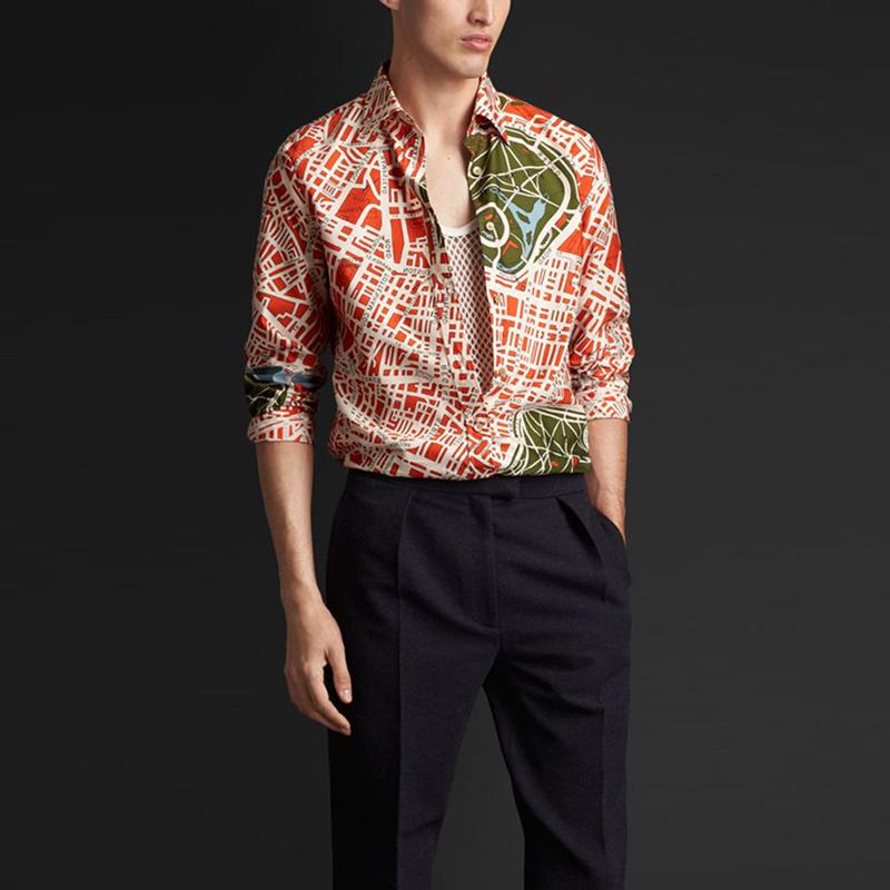 Literary Creative Contrast Color Printed Shirt