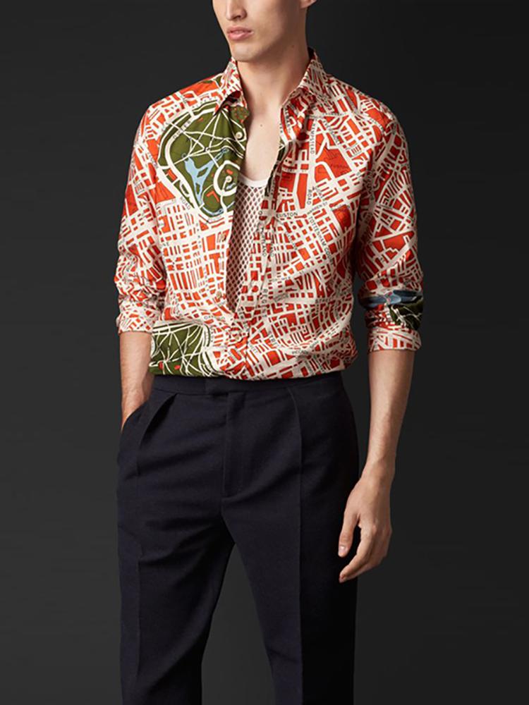 Literary Creative Contrast Color Printed Shirt
