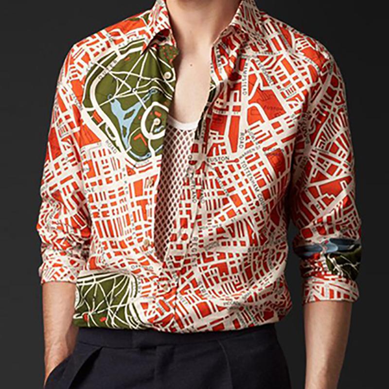 Literary Creative Contrast Color Printed Shirt