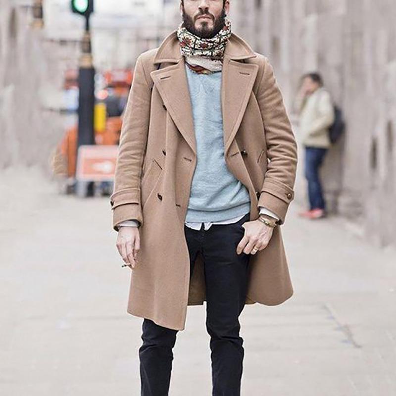 Fashion Casual Pure Colour Lapel Woolen Coat