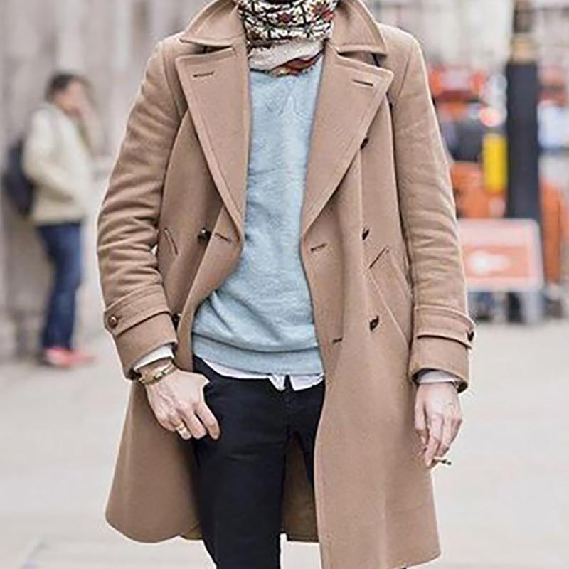 Fashion Casual Pure Colour Lapel Woolen Coat