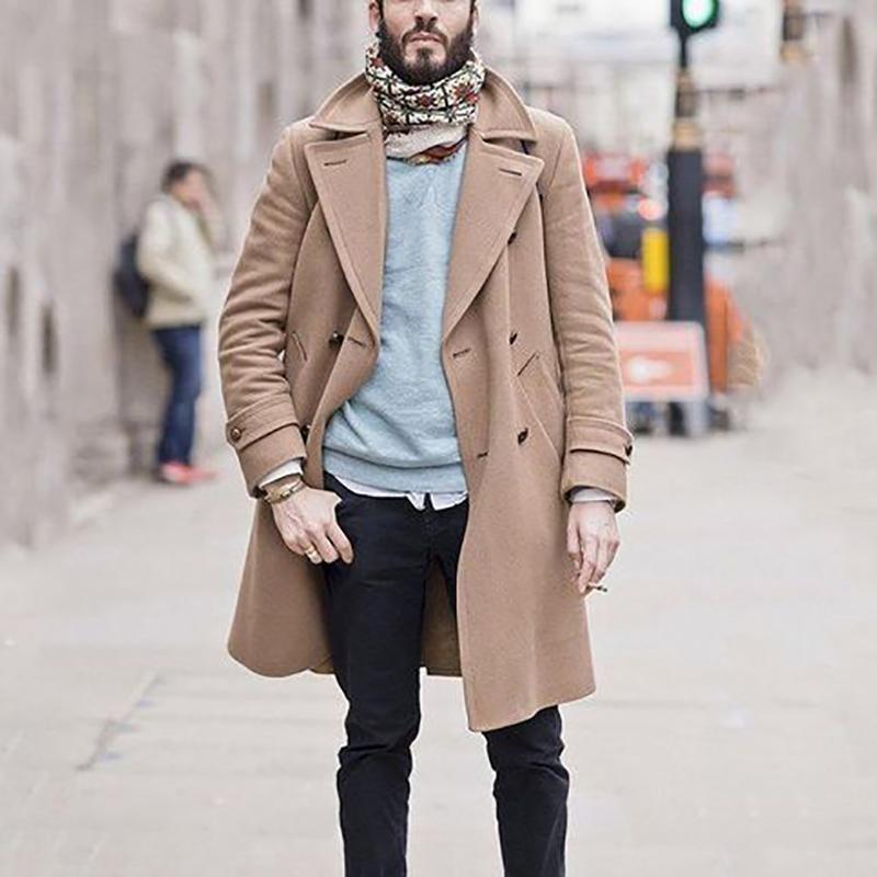 Fashion Casual Pure Colour Lapel Woolen Coat