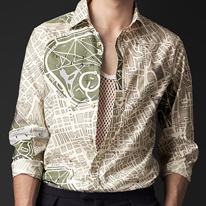 Literary Creative Geometric Printed Lapel Shirt