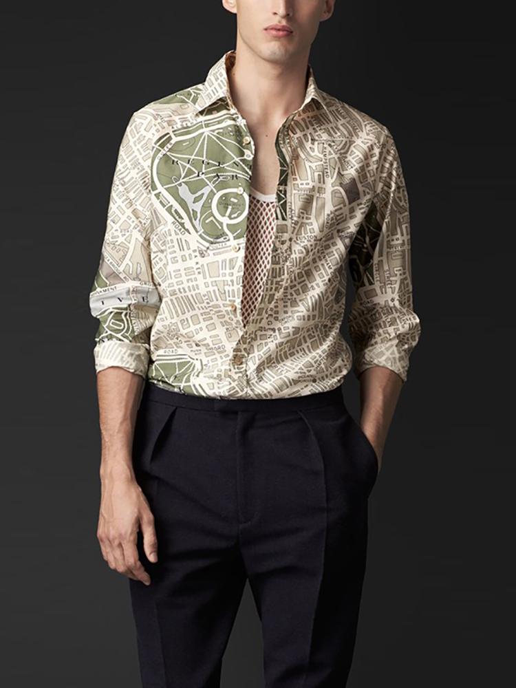 Literary Creative Geometric Printed Lapel Shirt