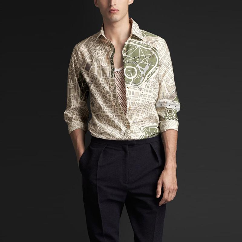 Literary Creative Geometric Printed Lapel Shirt