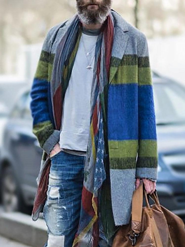 Casual Lapel Color Block Overcoat