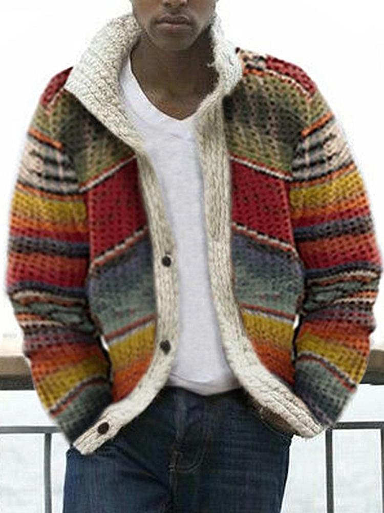 Men's Fashion Multicolor Single Row Button High Collar Sweatshirt