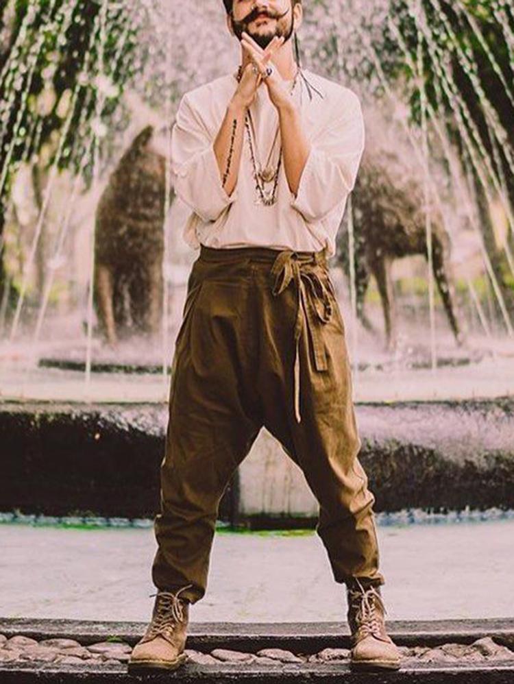 Design Men's Belted Casual Pants