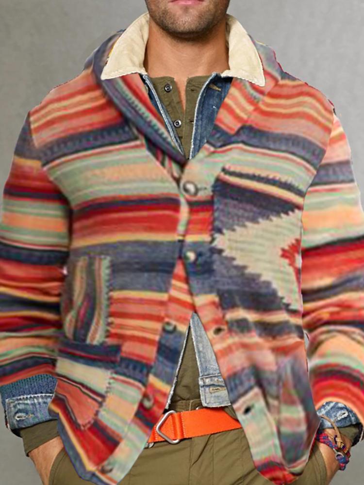 Vintage Casual Rainbow Striped Lapel Sweater Cardigan