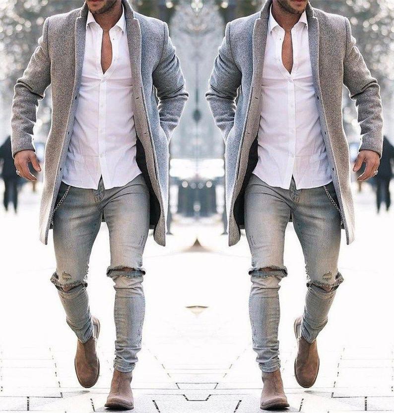 Fashion Casual Lapel Shoulder Padded Long Sleeves Slim Long Suit Coat