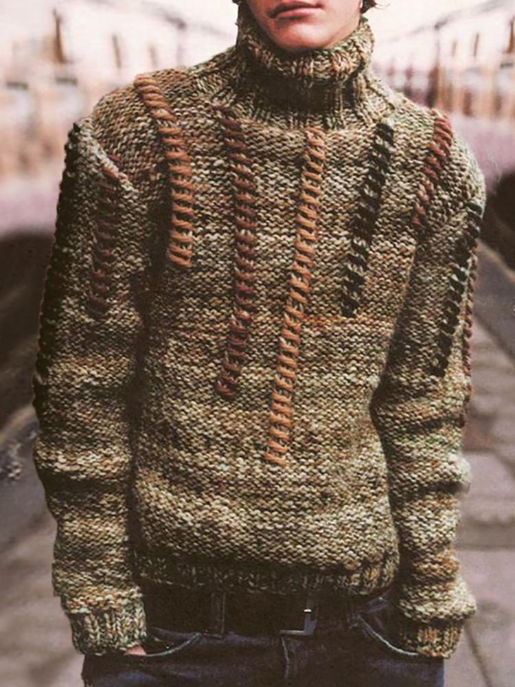 Vintage Fashion Splicing High Collar Sweater