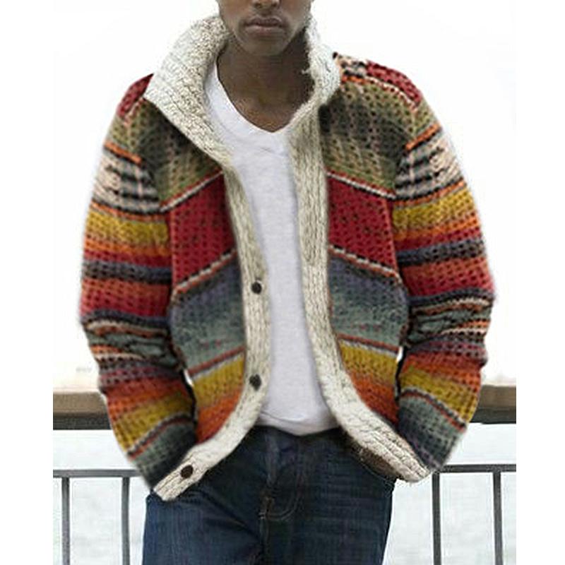 Men's Fashion Multicolor Single Row Button High Collar Sweatshirt