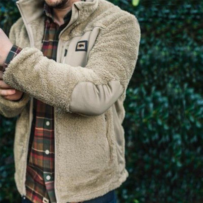 Mens stand collar outdoor plush long sleeve coat