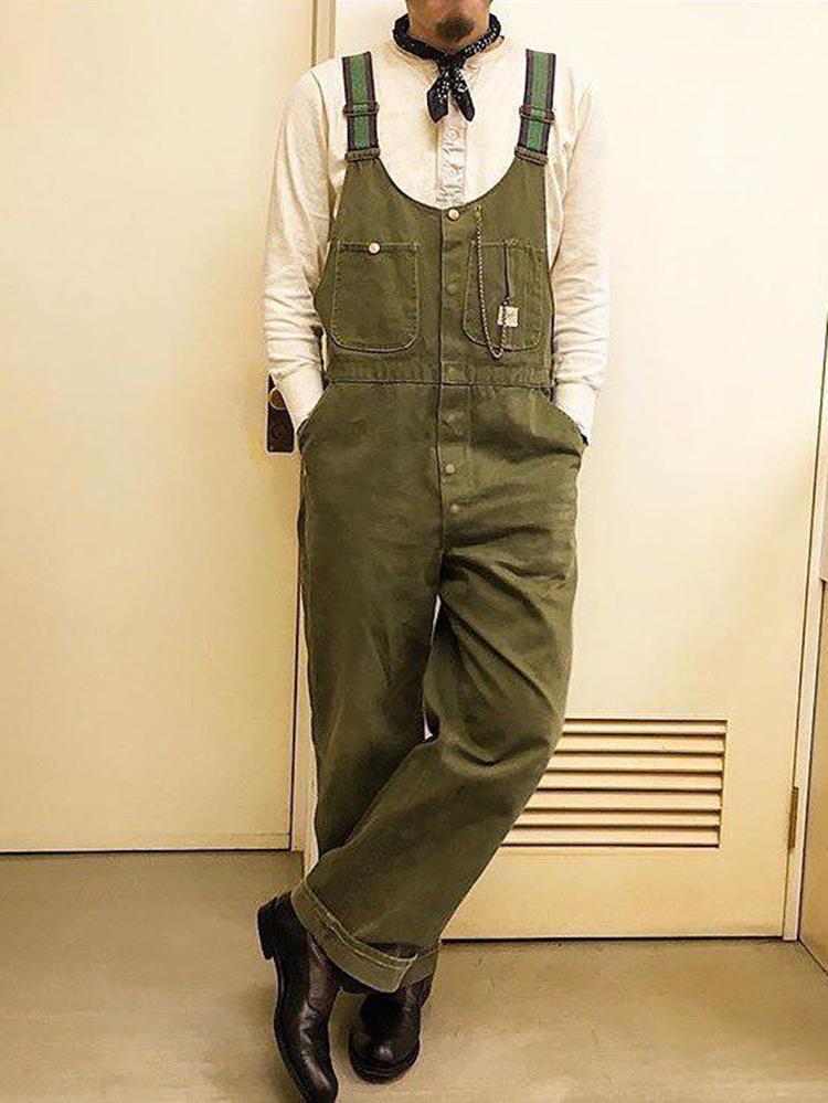 Fashion Men's Pure Colour Patch Pocket Jumpsuit