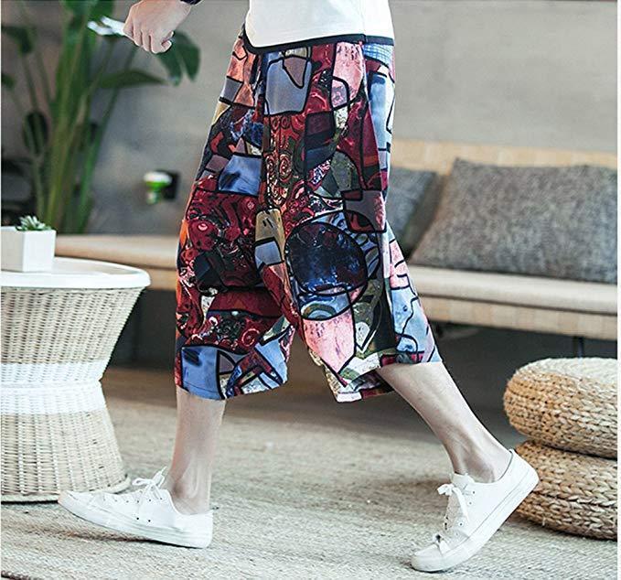 Fashion Mens Loose Floral Printed National Pants