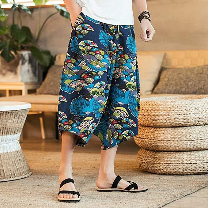 Fashion Mens Loose Floral Printed National Pants