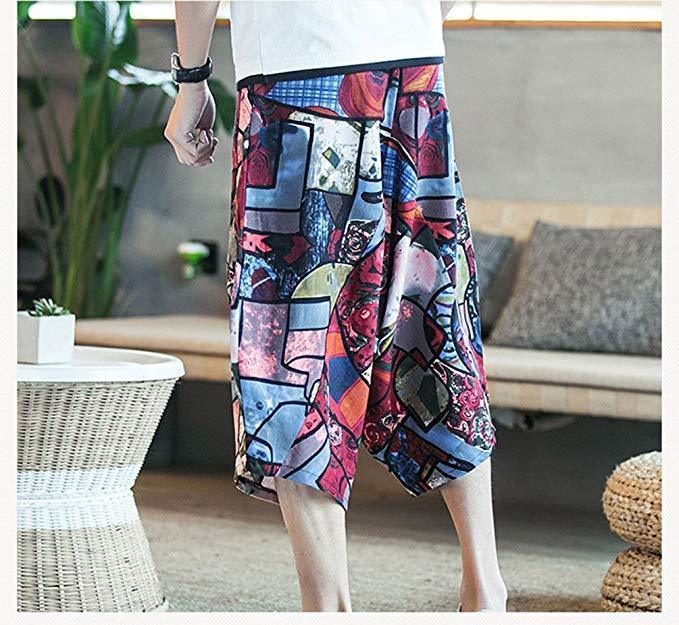 Fashion Mens Loose Floral Printed National Pants