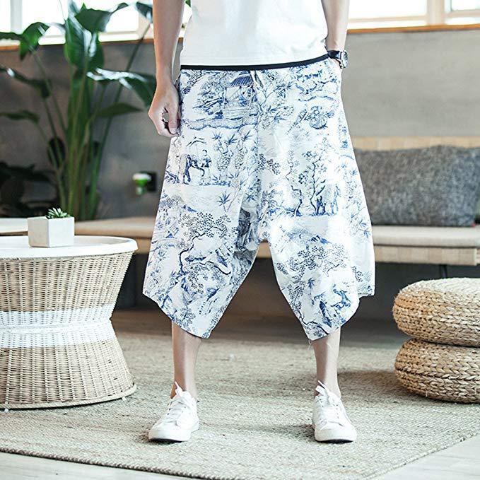 Fashion Mens Loose Floral Printed National Pants