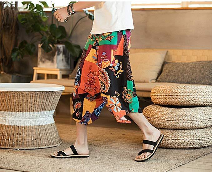 Fashion Mens Loose Floral Printed National Pants
