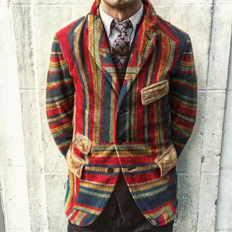 Fashion Casual Rainbow Printed Corduroy Jacket