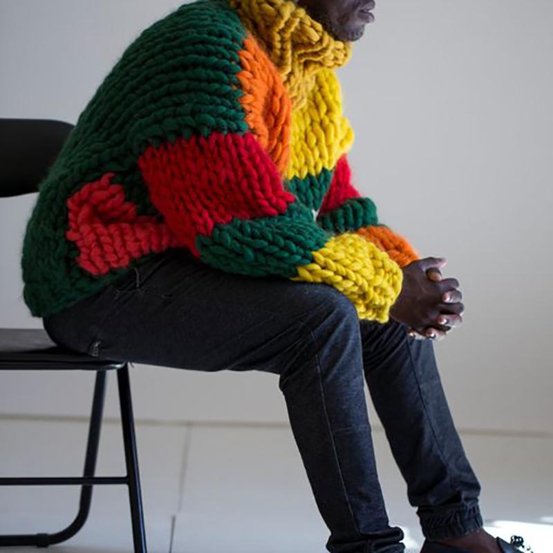 Fashion Contrast Color High Collar Sweater