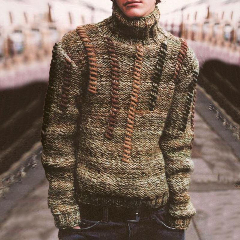 Vintage Fashion Splicing High Collar Sweater