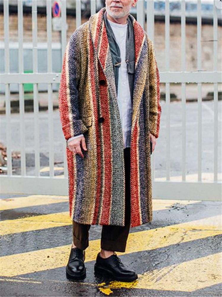 Mens New Rainbow Striped Coat