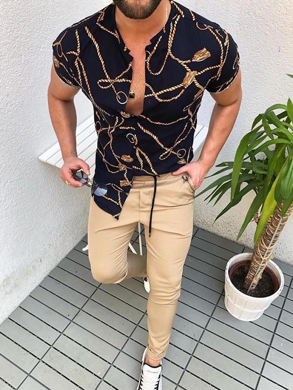 Vintage Line Pattern Short Sleeve Shirt