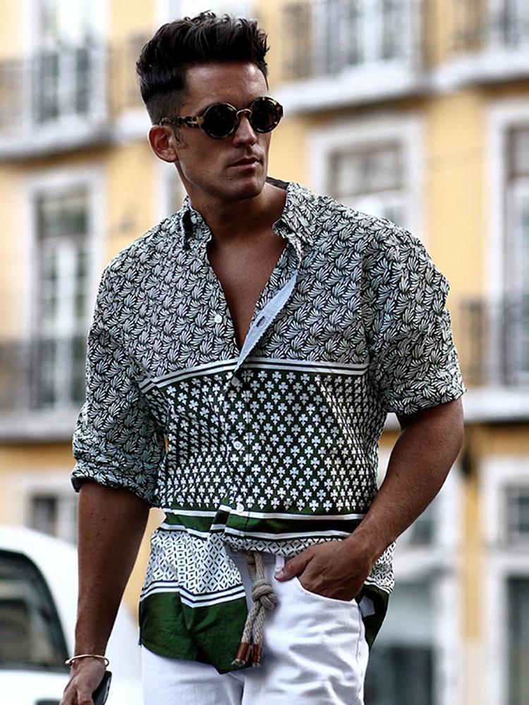 Fashion Splicing Printed Colour Shirt