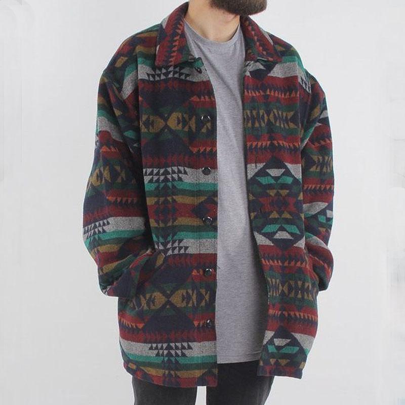 Design Printed Long-Sleeved Fold Collar Blouse