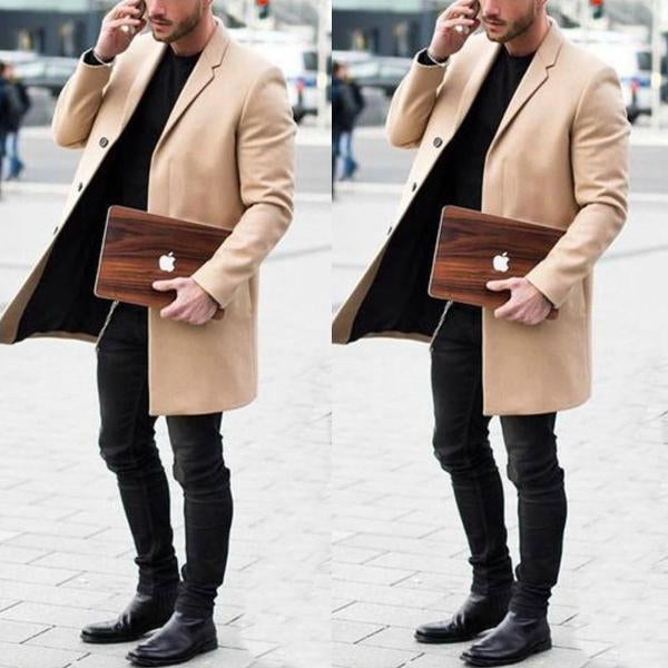 Solid Color Lapel Button Long Sleeve Coat