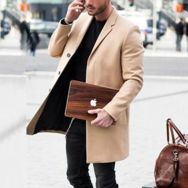 Solid Color Lapel Button Long Sleeve Coat