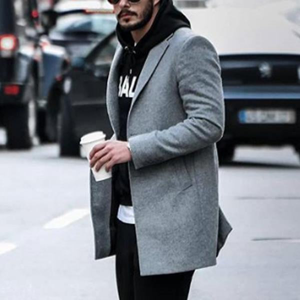 Solid Color Lapel Long Sleeve Wool Coat