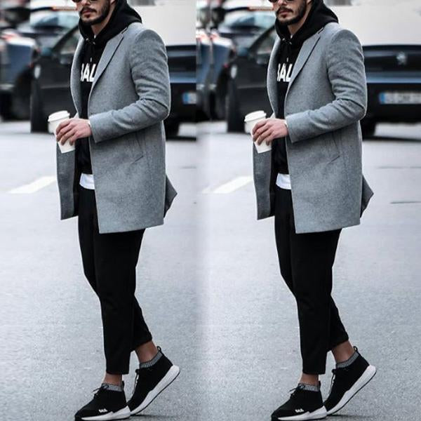 Solid Color Lapel Long Sleeve Wool Coat