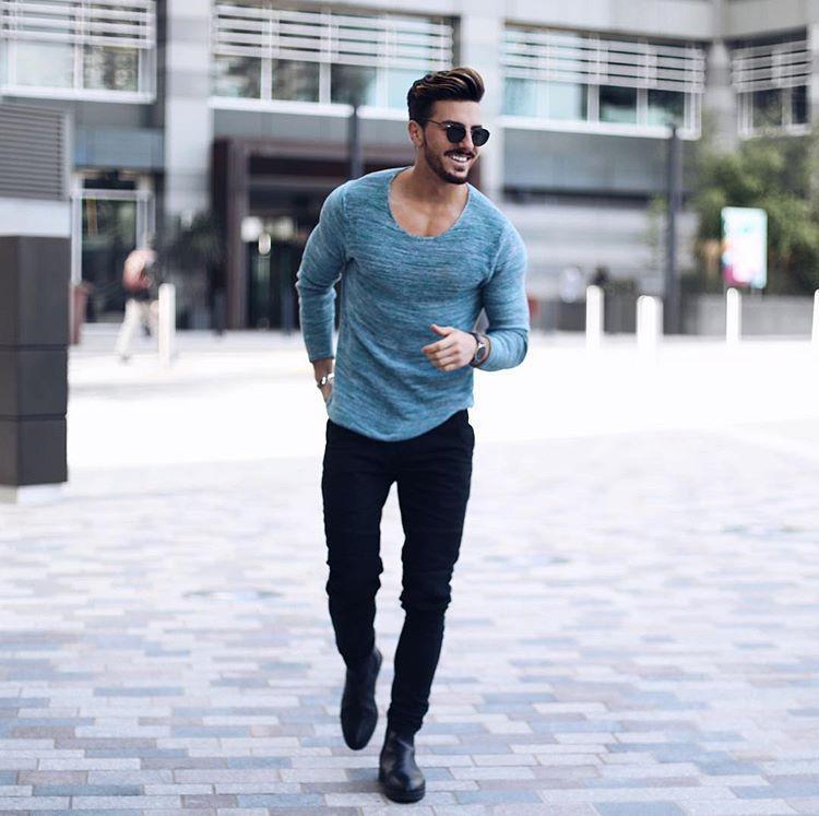 Fashion Long Sleeve Round Neck Slim Men's T-Shirt