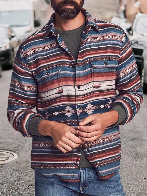 Vintage Printed Long Sleeve Lapel Shirt