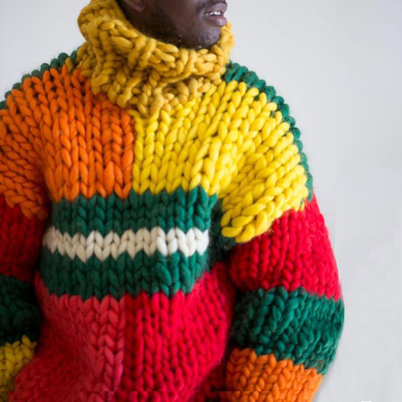 Fashion Contrast Color High Collar Sweater