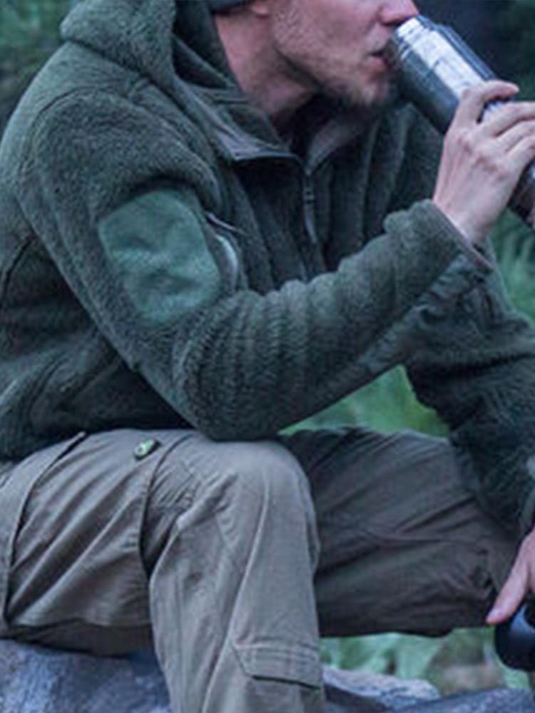 Outdoor Casual Zip Hooded Plush Long Sleeve Jacket