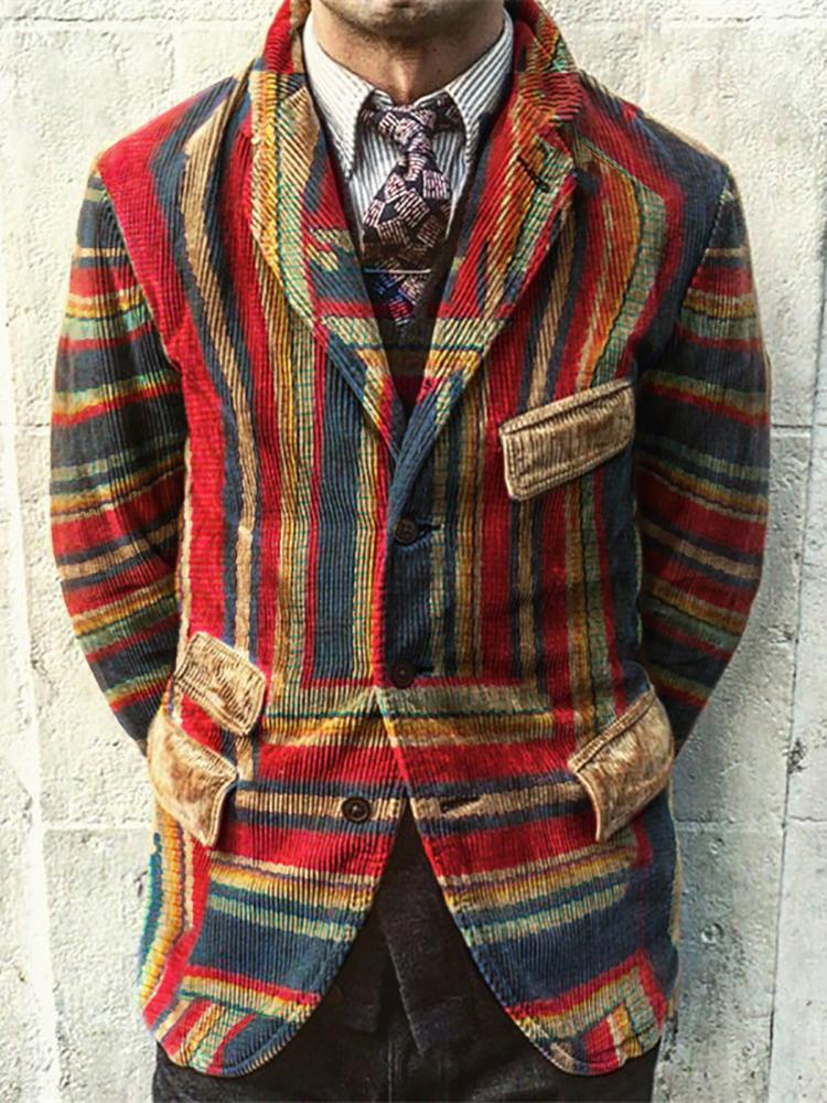 Fashion Casual Rainbow Printed Corduroy Jacket