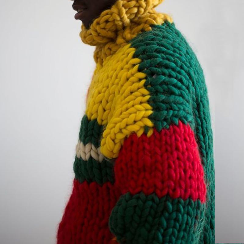 Fashion Contrast Color High Collar Sweater