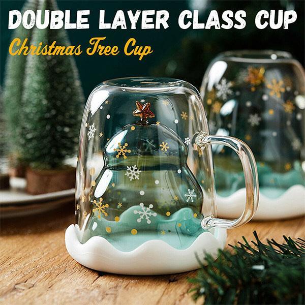 Christmas Tree Double Layer Glass Cup