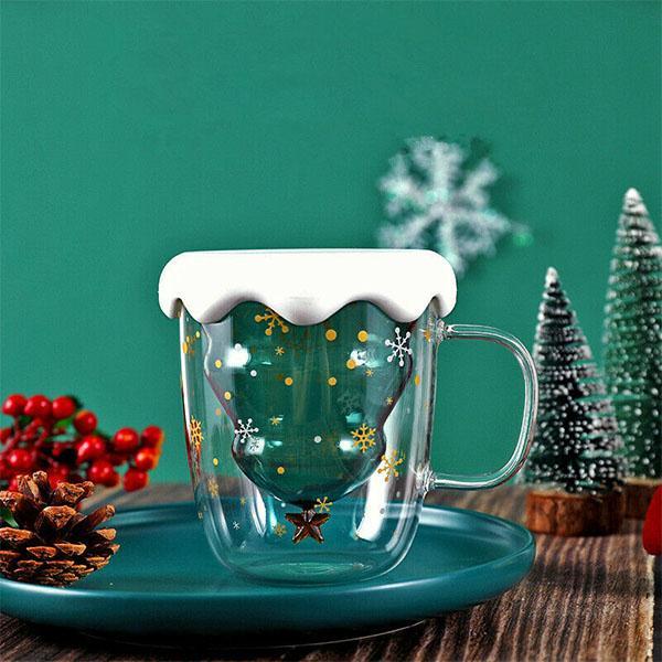 Christmas Tree Double Layer Glass Cup