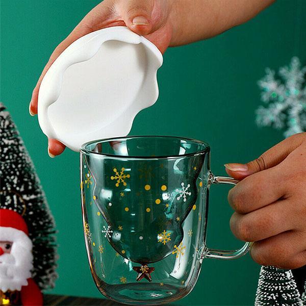 Christmas Tree Double Layer Glass Cup