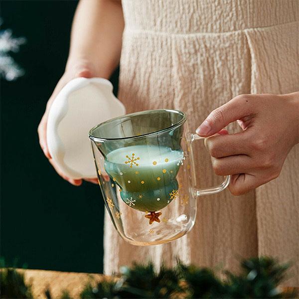 Christmas Tree Double Layer Glass Cup